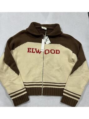 NWT Elwood Men's Camp Shawl Collar Zip Cardigan in Brown/Beige Sz Large